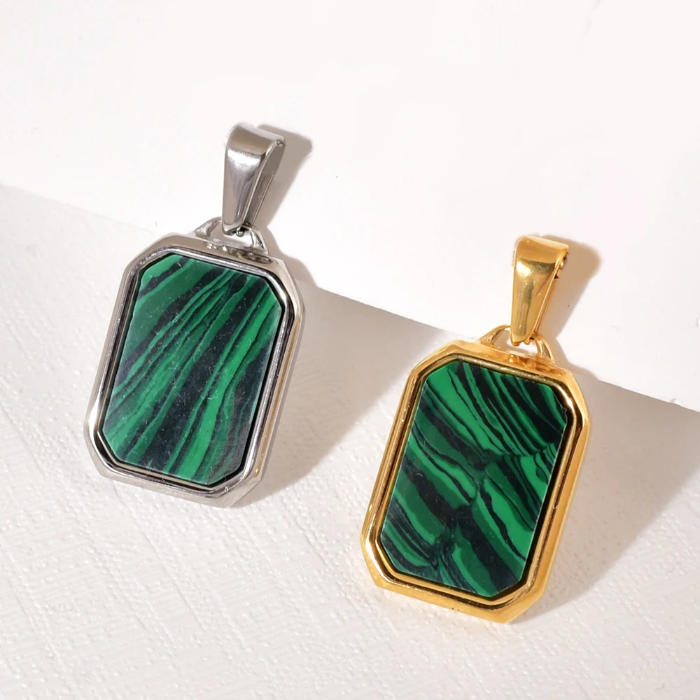 Vintage Gemstone Tiger Eye Black Onyx Malachite Green Pendants 18k Gold Plated Stainless Steel Natural Stone Pendant