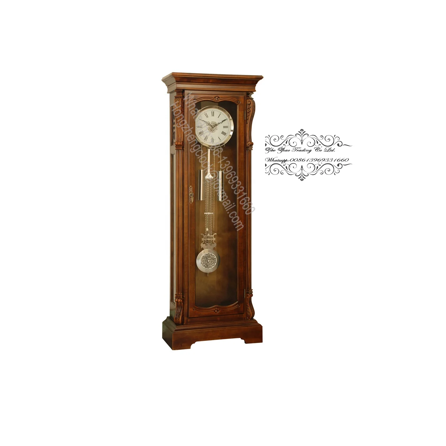 Grandfather Wood Clock with Westminster Chime Pendulum  Traditional Clock Birthday Gift Clock Chimes Every Hour. (Walnut)