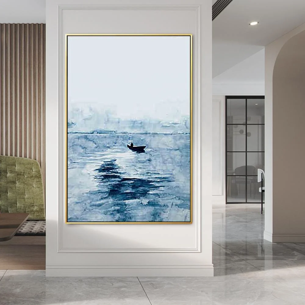 
Abstract blue seascape art canvas painting acrylic paintings on canvas boat ship wall pictures wall art home decor large paint 