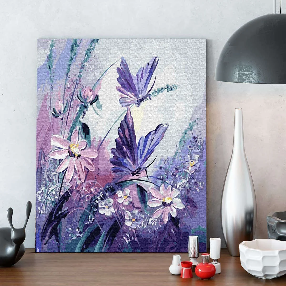 JEIKAI домашний декор фиолетовые бабочки картина ручной рисунок девушки печатные Портретные картины краска по номерам