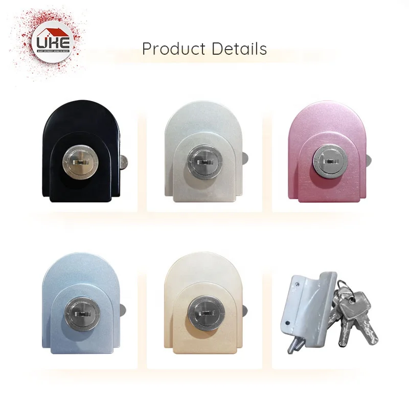 Sliding Glass Door Lock With Key Set Aluminum Alloy Black Silver Blue Gold Pink Customized Logo Door Lock Furniture