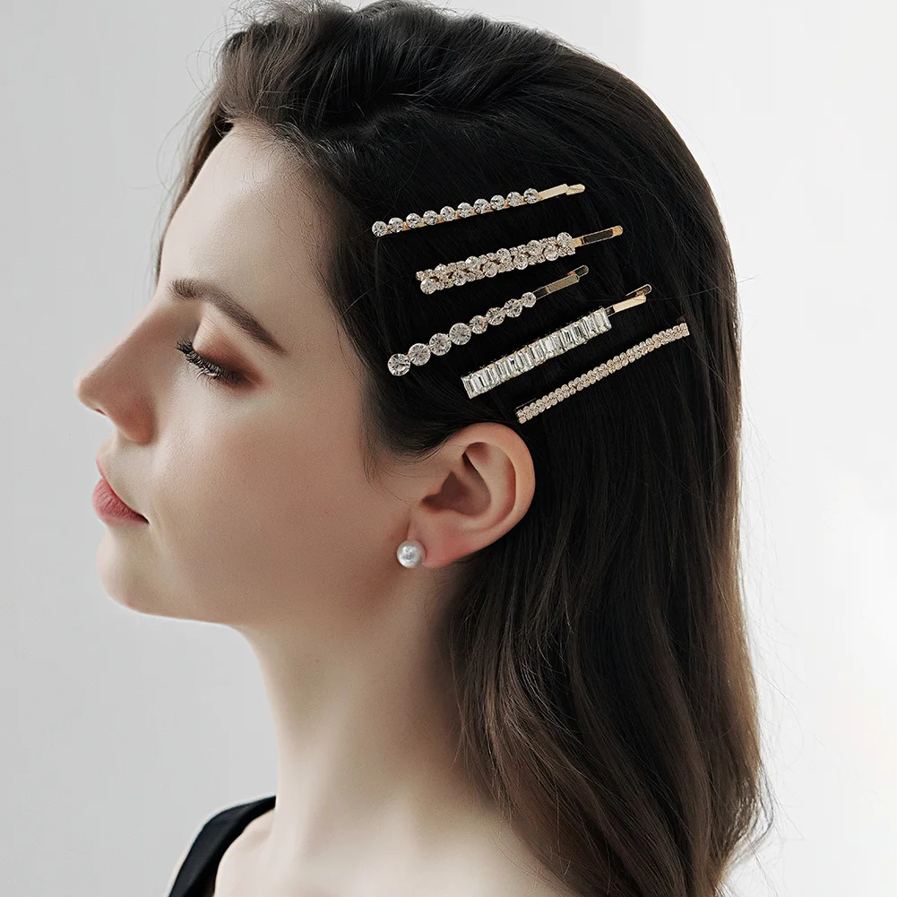 2021 High Quality Luxury Sweet Trending Custom Alloy Metal Chain Gold 5 Pcs Hair Clip Set For Women Headwear Gift