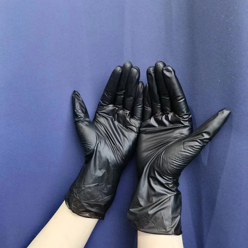 Food Processing Cleaning Safety Black Blue Vinyl Gloves