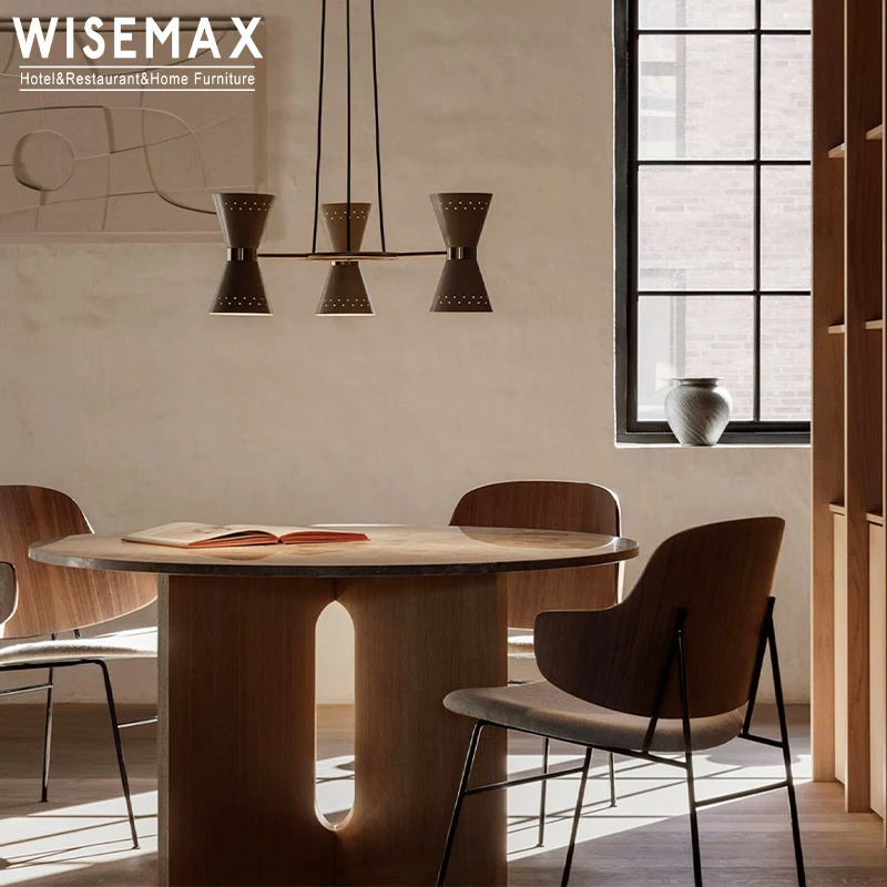 WISEMAX FURNITURE Classic style home furniture stable solid wood terrazzo round walnut dining table and chairs for dining room