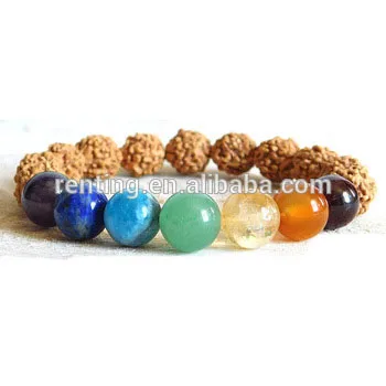 High Quality Gemstone 7 Chakra Stone Amethyst Lapis Citrine Rudraksha Seed Beaded Yoga Meditation Elastic Bracelet Men Women