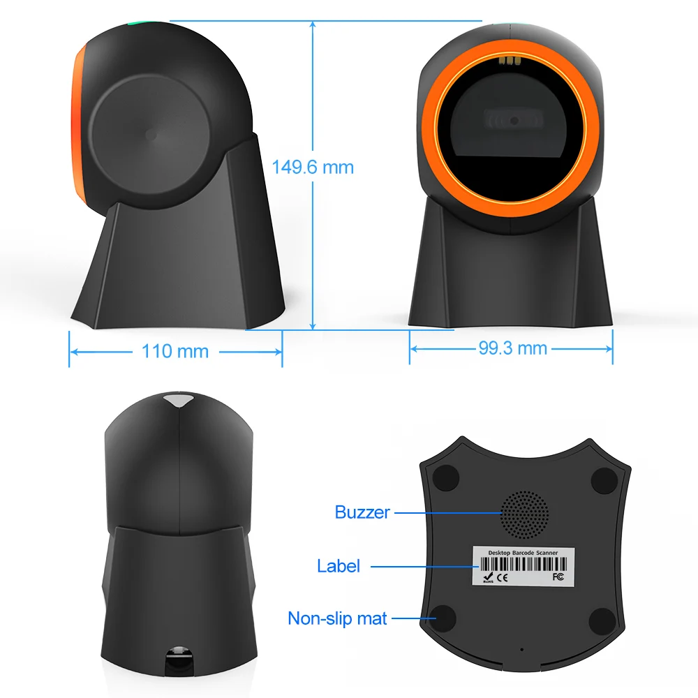 Xincode 1D 2D Desktop Scanner Table Top USB Wired Barcode Scanner Hands-Free Barcode Reader QR Code Scanning for Retails Store