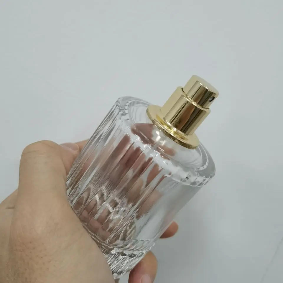 Custom Logo Luxury Glass Spray Bottle 30ml 50ml Cylindrical Shape Clear Crimp Perfume Bottle