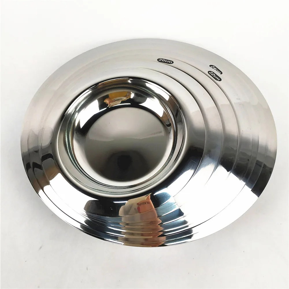 Thicken Deep Metal Round Tray Stainless Steel Serving Soup Plate Dish with Wide Rim