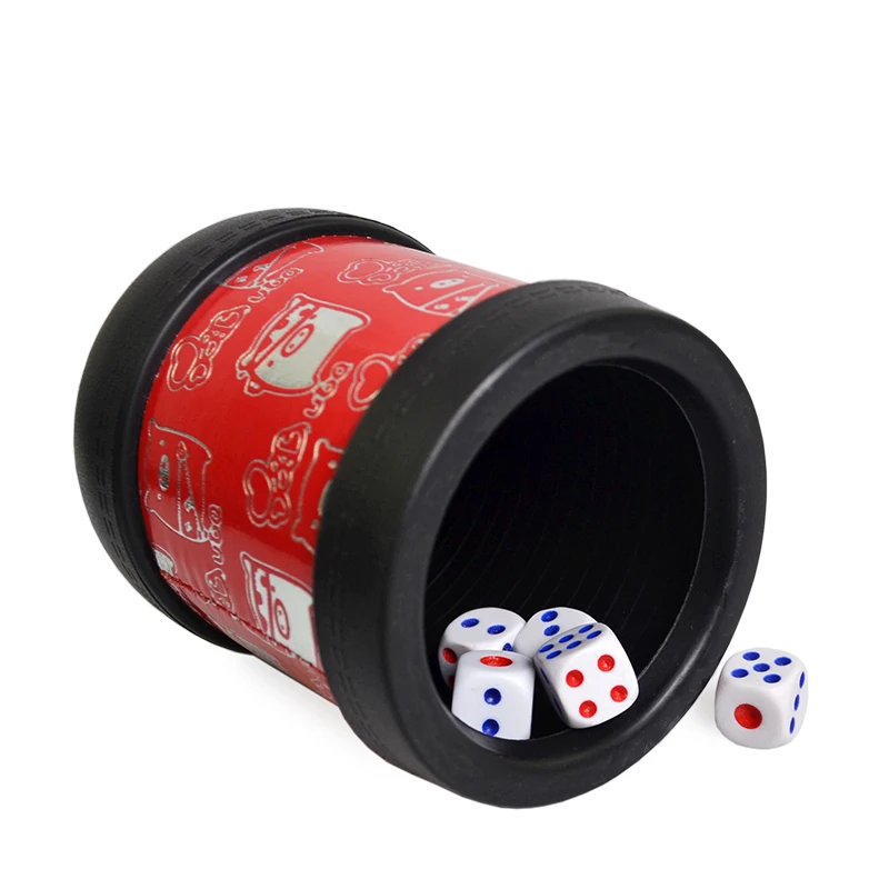 Hot Sale KTV Bar Gold Printing Dice Cups With 6pcs Dice Custom Gambling Leather and Plastic Holder Casino Wood Dice Box Supplier