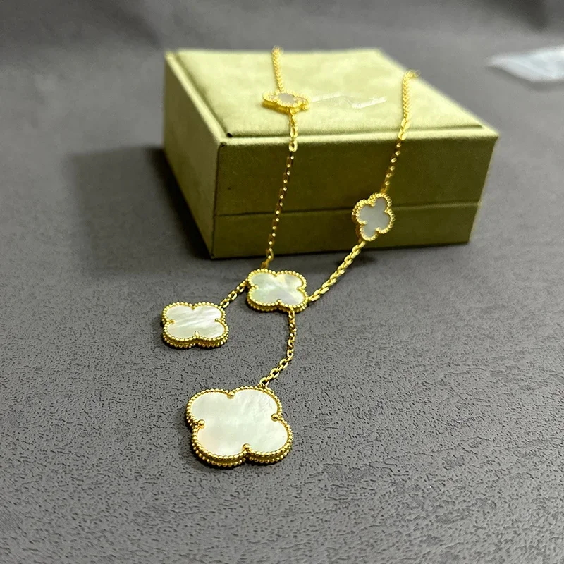 High Quality S925 Sterling Silver Plated 18K Gold Rose Gold Agate Shell 10 Flower Multi-flower Clover Necklace Bracelet set