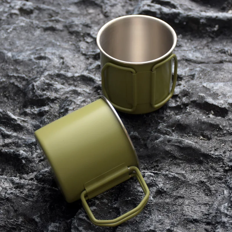 300ml Stainless Steel Cup Portable Carabiner Outdoor Folding Camping Cups Mugs for Home Outdoor Camping Hiking Bottle Cups
