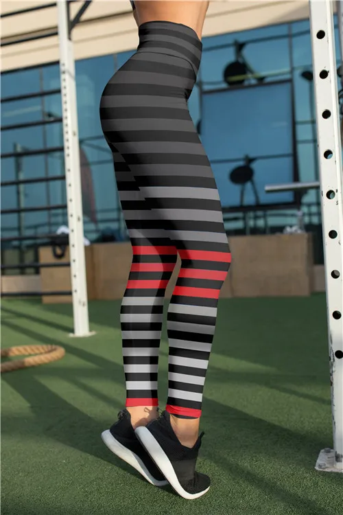 custom women striped printed butt lift leggings workout sports running leggings push up gym wear elastic slim yoga pants