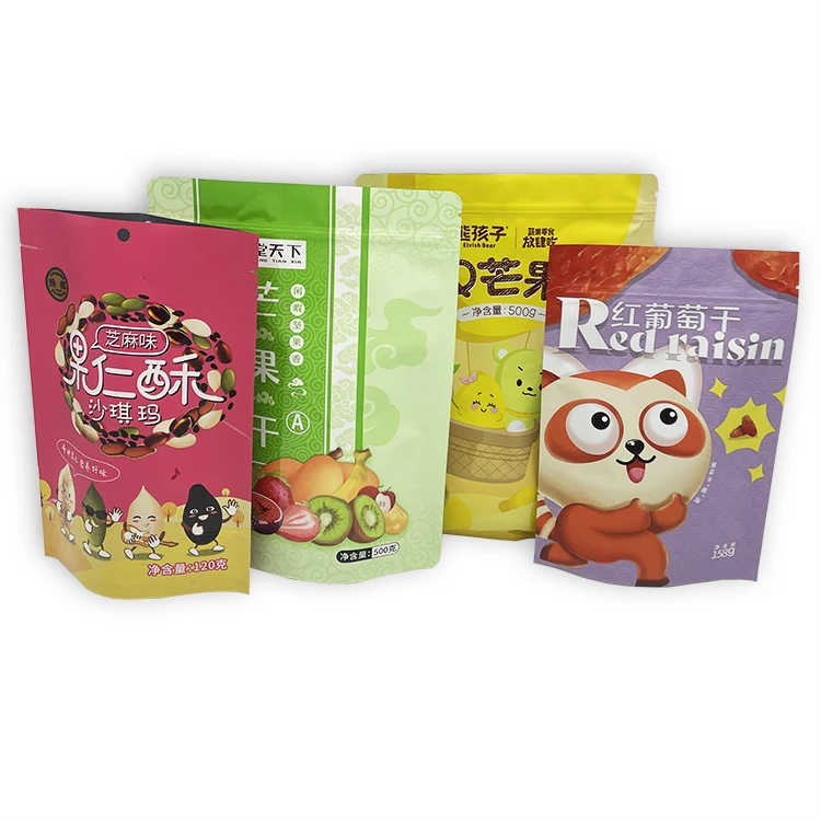Custom Eco Friendyly Heat seal Food Grade Packaging Bag Stand Up Zipper Plastic Pouch For Candy Candy Spice Chili Fries Chip