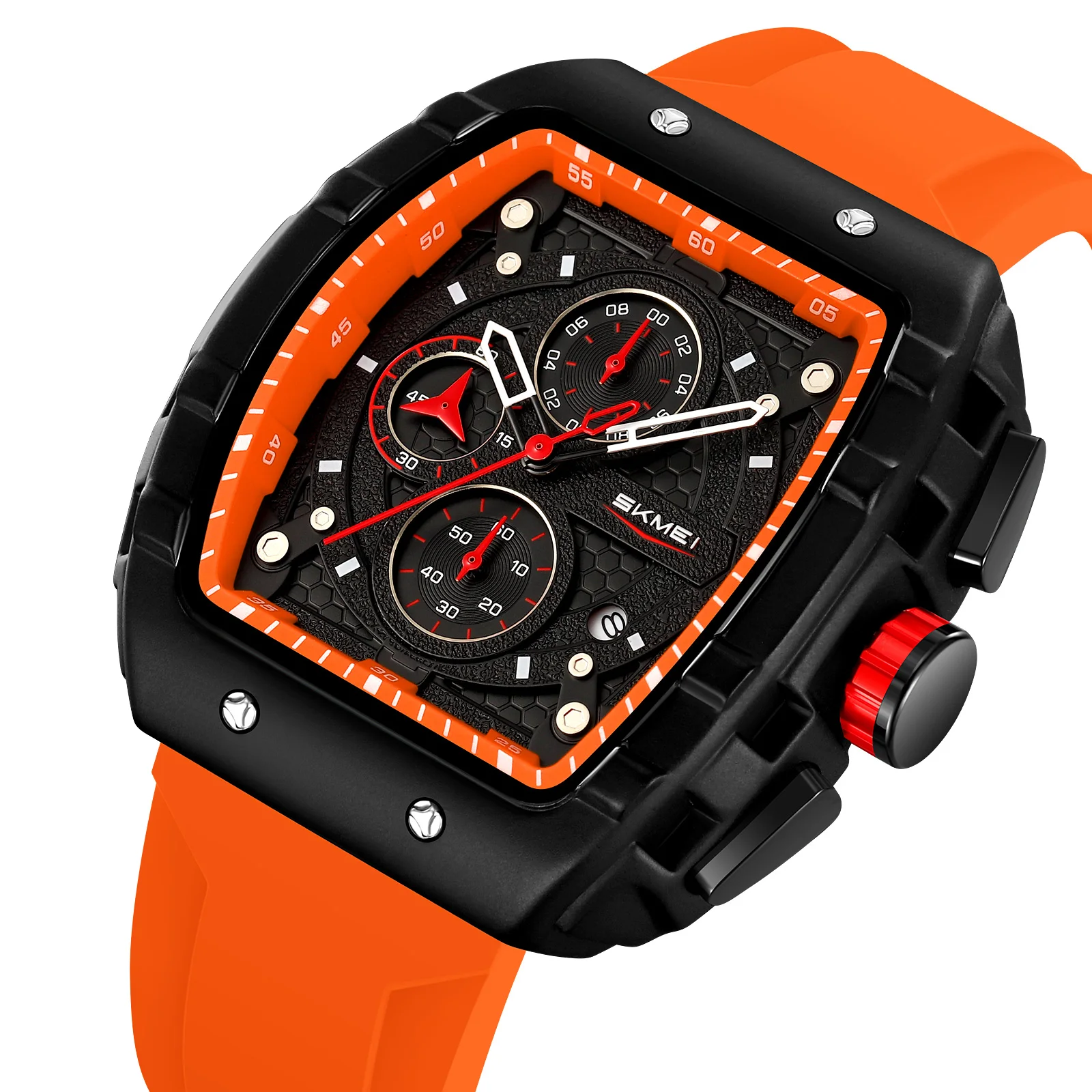SKMEI 9341 Six-Pin Sports Watch with Large Dial Unique Rectangular Hollow Design Quartz Wristwatches with Chronograph Auto Date