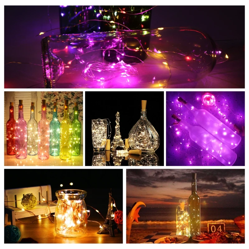 LED Wine Bottle Lights 2M 20LEDs Cork Shape Copper Wire Colorful Mini String Lights For Indoor Outdoor Wedding Christmas Lights