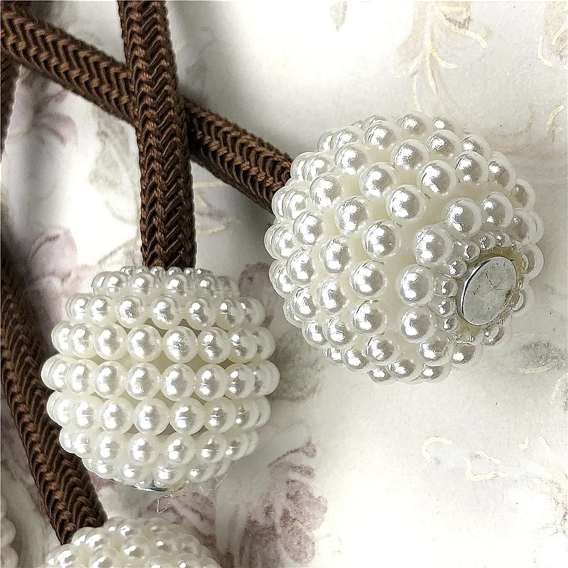 2PCS Pearl Magnetic Curtain Clip Curtain Holders Tie Back Buckle Clips Hanging Ball Buckle Tie Back Curtain Decor Accessories