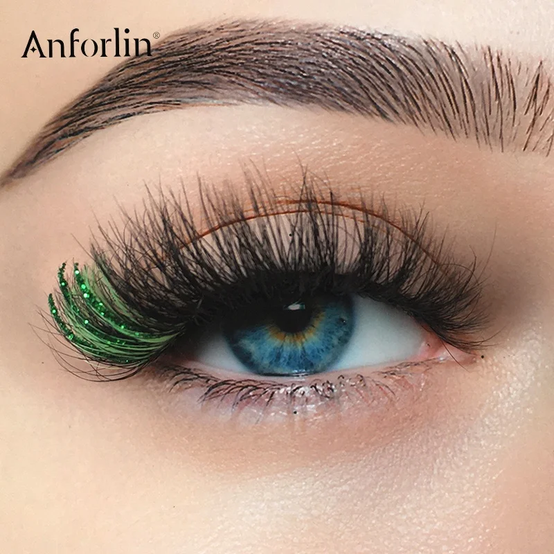Anforlin wholesale glitter lashes strips eyelash packaging box private label custom color mink lashes with red color