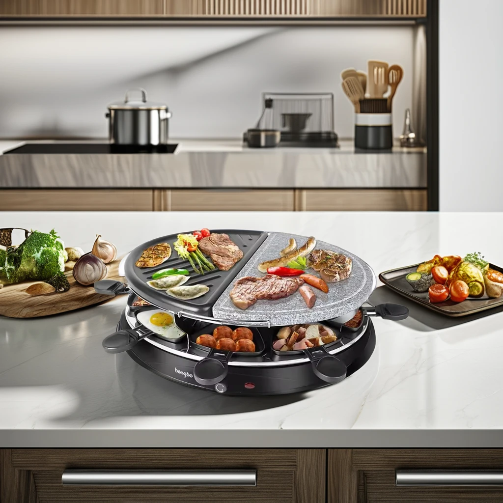 Stone Plate Smokeless electric bbq grill 8Mini Pans Korean Style bbq Non-Stick Griddle Plate Raclette Grill