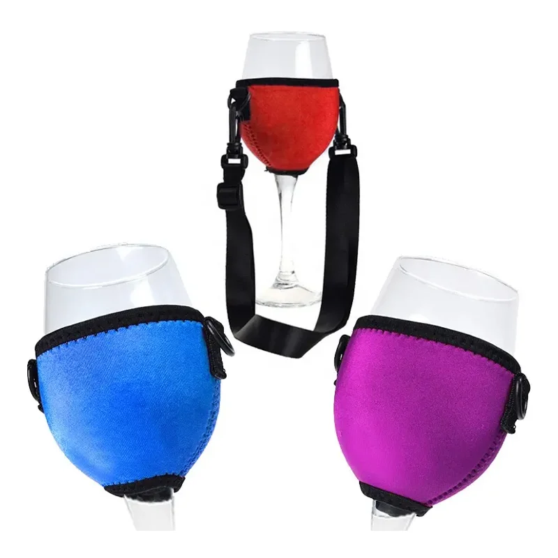 Custom Neoprene Waterproof Wine glass insulated glass drink holder wine cup cover Holder with lanyard