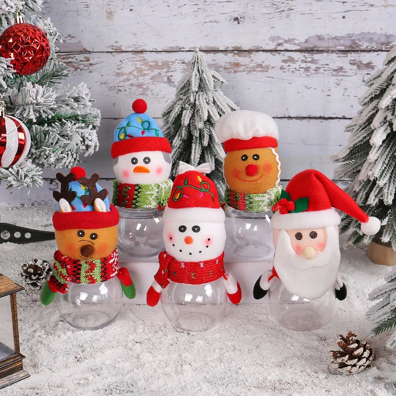 DIY New Year Christmas Party Favors Santa Claus Snowman Candy Jar Empty Chocolate Cookie Candy Box Storage Bottle Kids Gift