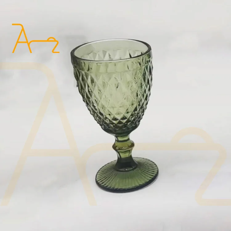 Customized smoke blue clear diamond design wine glass cup wedding party decoration colored glassware wholesale glass goblets
