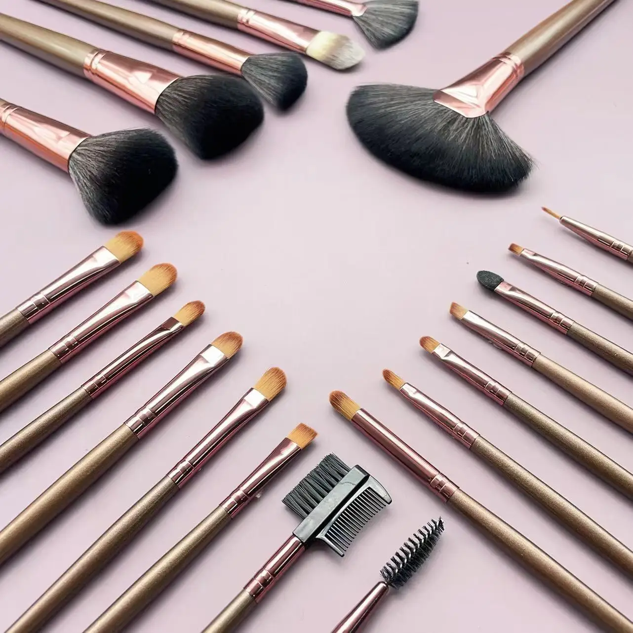 YRX 21Pcs Brown Wooden Extended Handle Makeup Tools Cosmetic Tool Kit Professional Best Quality Vegan Custom Makeup Brush Set