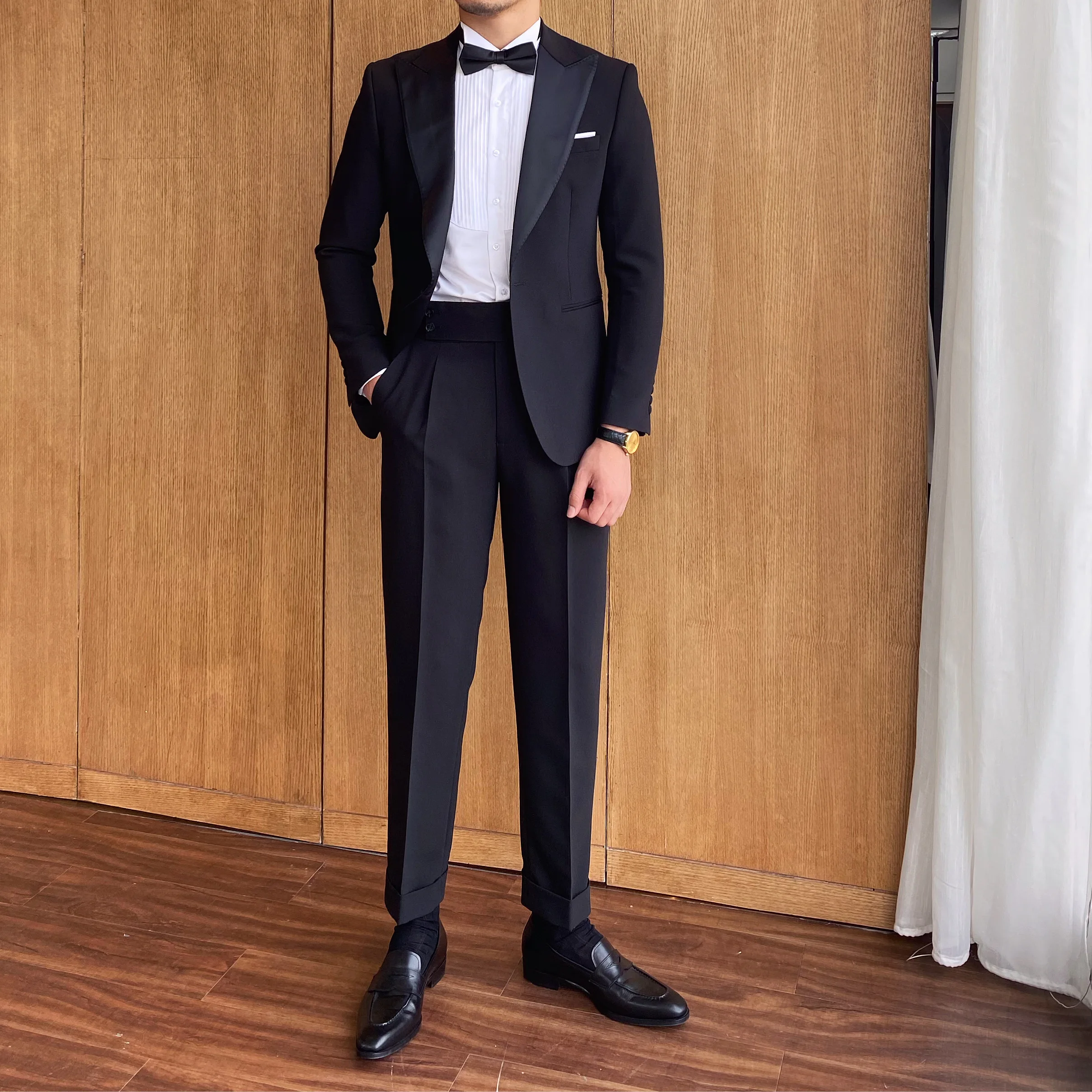 Luxury italian design formal suit for men suits business black vintage button slim fit 2 piece button fly suit