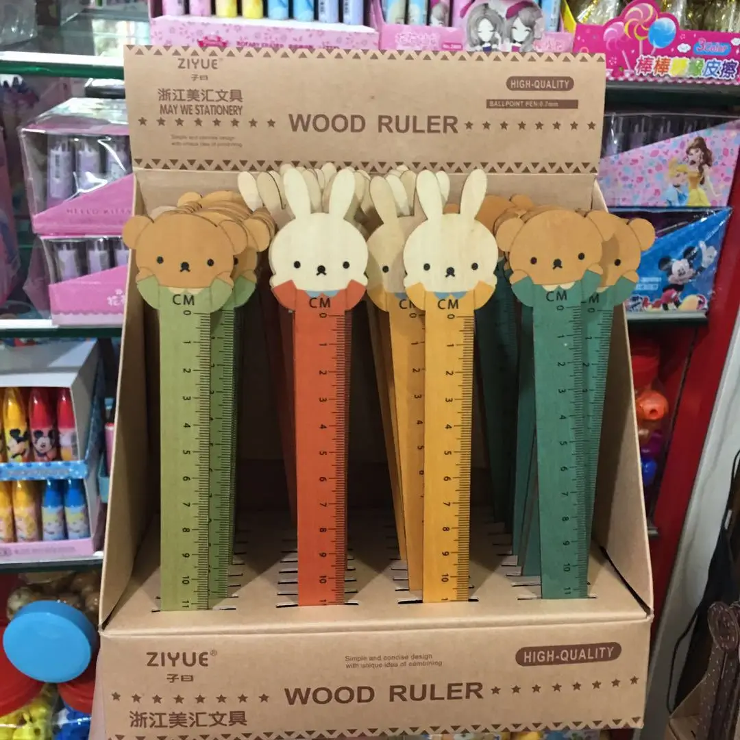 Korean cartoon rabbit drawing ruler lovely wooden environmental retro stationery straight ruler for student