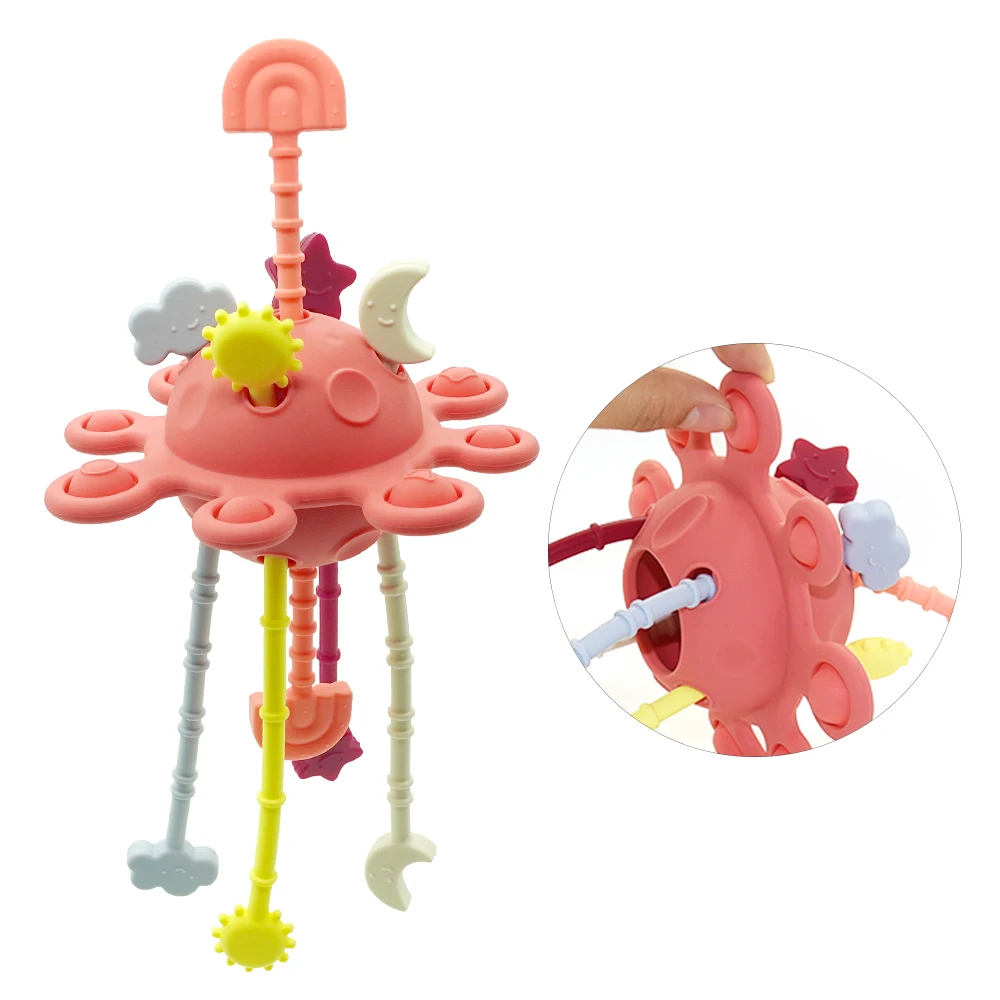 Feed Grade Free Bpa Baby Silicone Toy String Interactive Toy Sensory Montessori Travel Pull String Toys