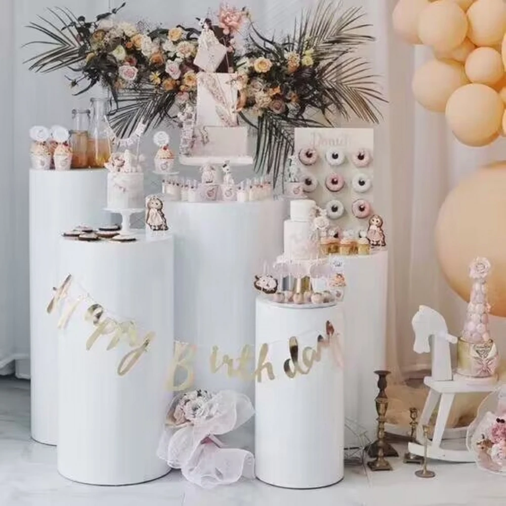 White Metal Cylinder Pedestal Stands Flower Vases Plinth Pillars Cake Display Rack Parties Wedding Christmas Home Decoration