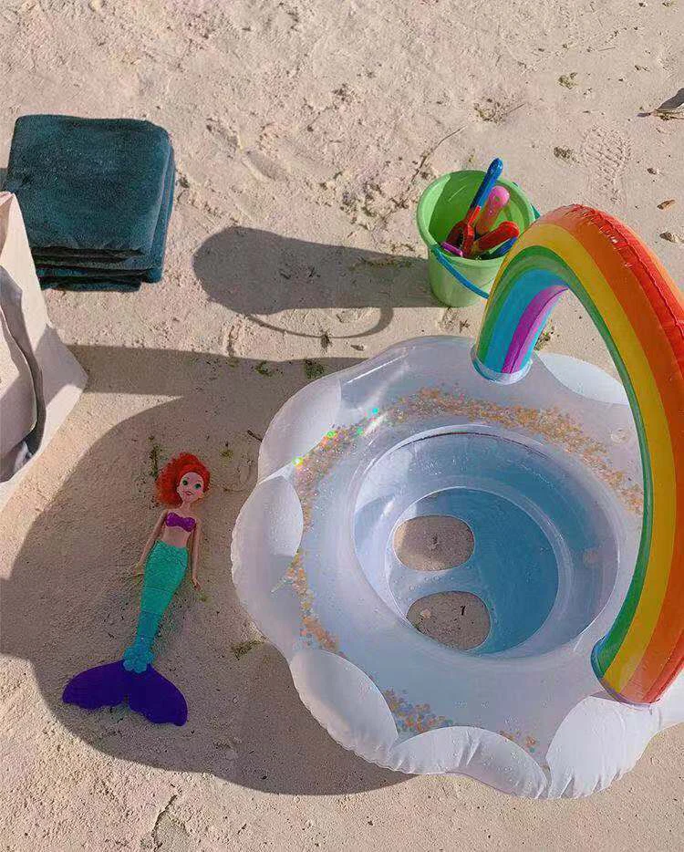 Симпатичное детское Надувное плавающее сиденье в форме радуги с блестками pvcc