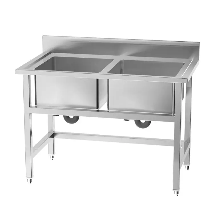 Splash-Proof Sides Customized Stainless Steel Kitchen Sink Table Single Slot Dish Tables Commercial Basin Sink With Drainer Unit