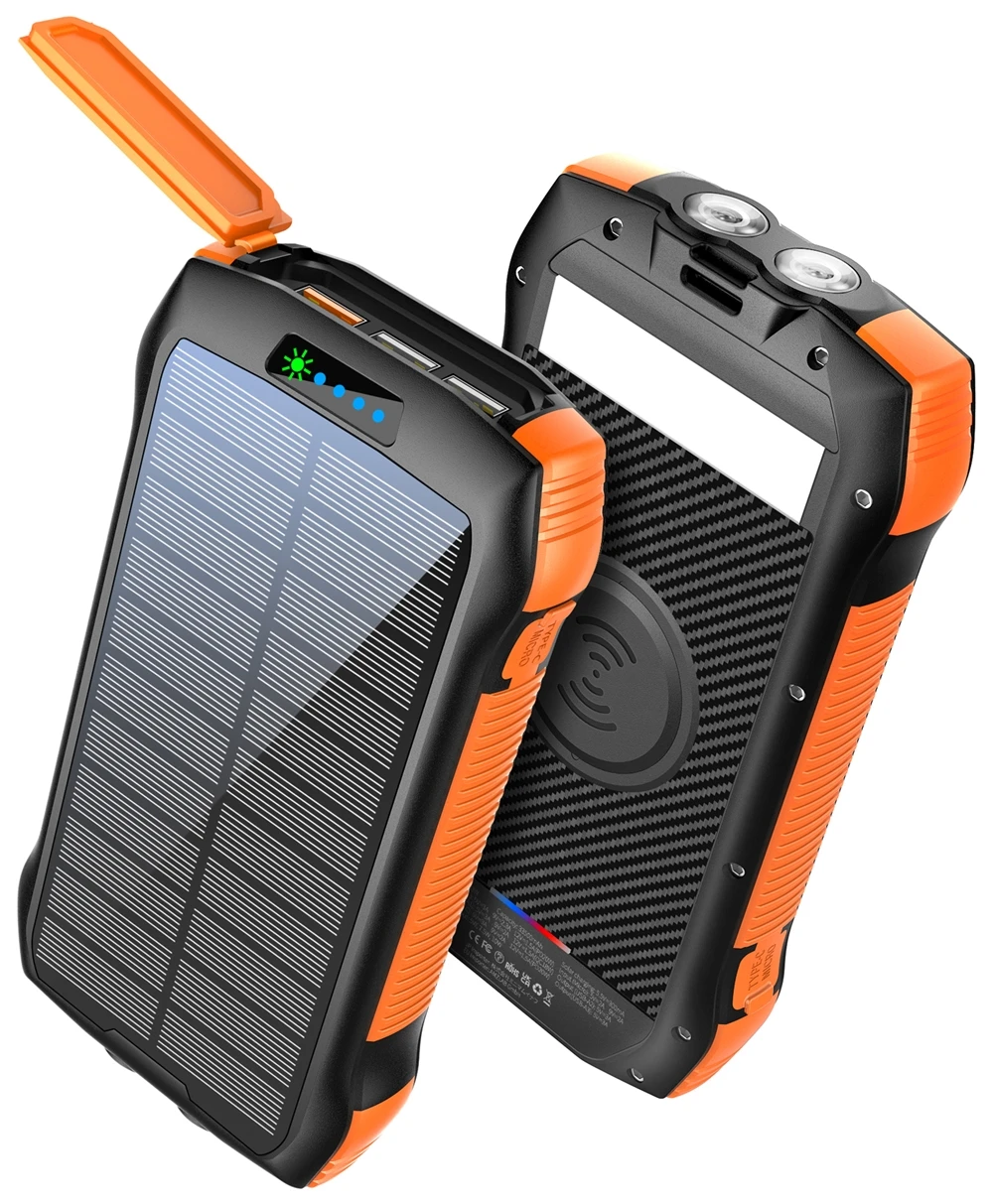 New products 2023 outdoor waterproof dual USB wireless fast charging logo custom 33500 mah large capacity solar power bank
