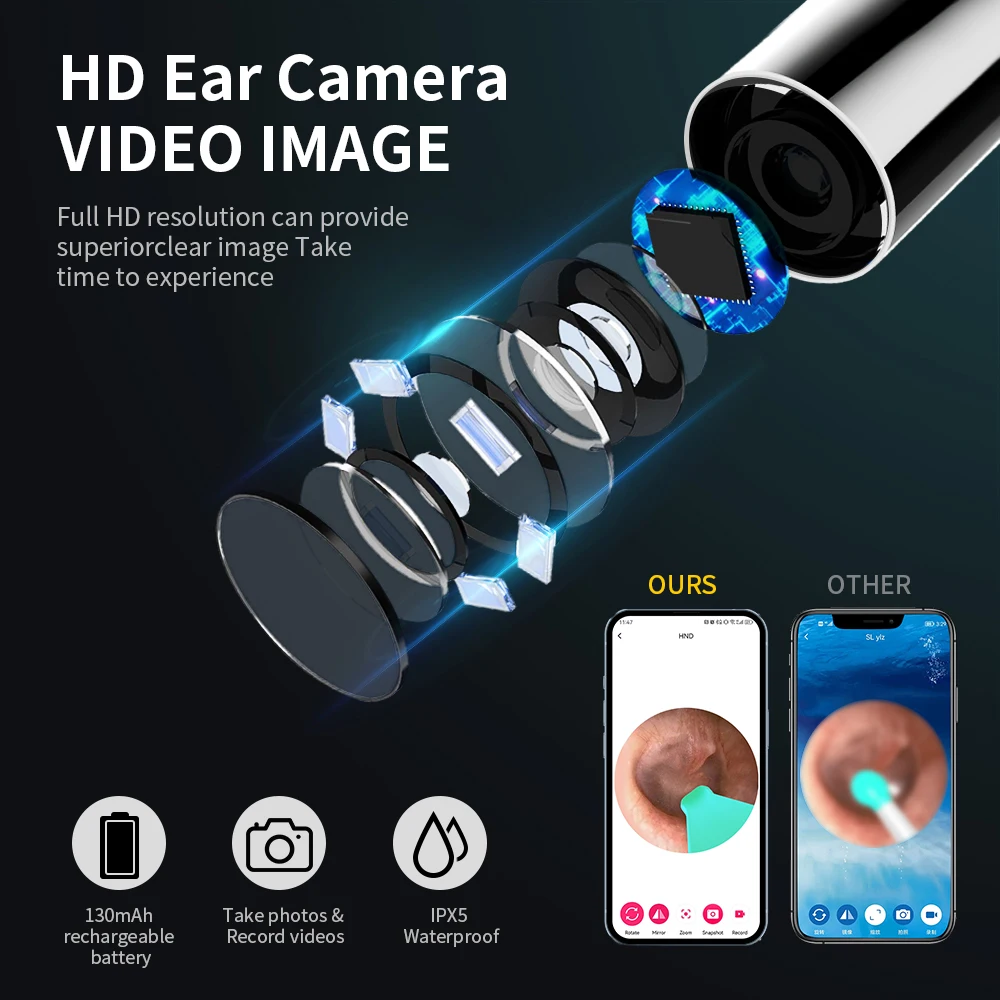 NK3 Pro Ear Cleaner Wireless Ear Wax Removal Tool with Camera LED Light Wireless Otoscope Smart Ear Cleaning Kit Best Gift