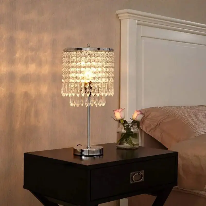 Crystal Table Lamp Bedroom Bedside Lamp Simple Modern Light Luxury American Creative Warm Romantic Night Lamps