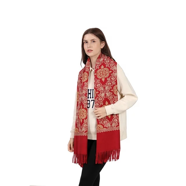 2022 Spring Wrap Cape Cloak Blanket Blended Wool Scarves Embroidered Hijab Scarf For Women Winter