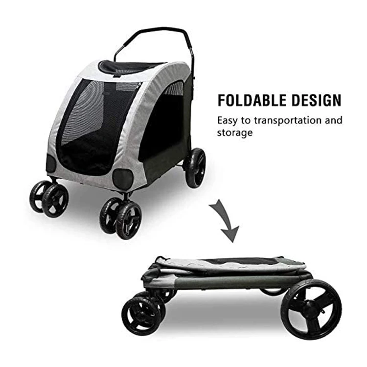 Oxford Cloth Carrier Pet Cart Animal Stroller With 4 Wheel and Storage Space Dog Cart