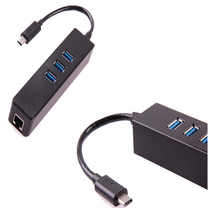 USB 3.1 Type C to 3 Ports USB 3.0 Hub with Rj45 Type-C to USB 3.0X3+RJ45 Adapter