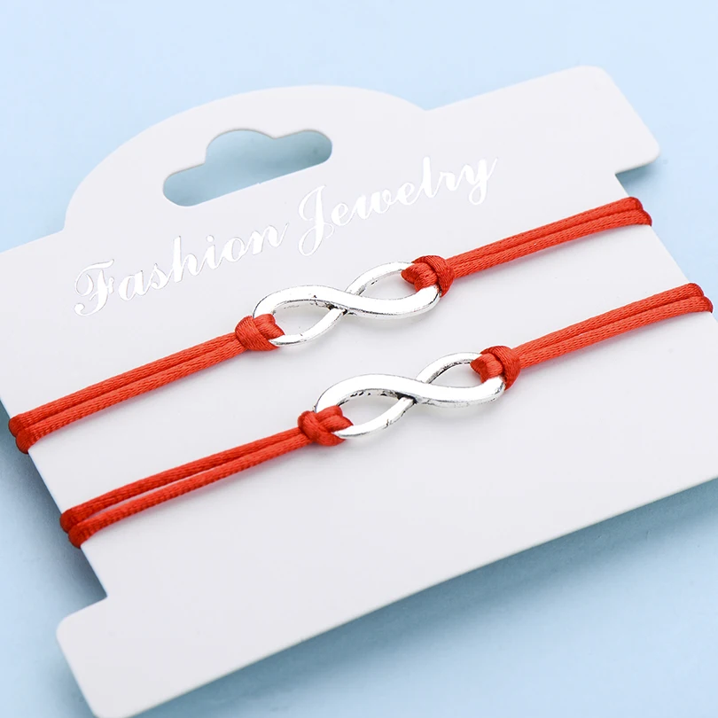 2pcs/set Vintage Infinite Sign Charm Bracelets For Couple Friendship Red And Black Rope Handmade Women Bracelet Men Jewelry