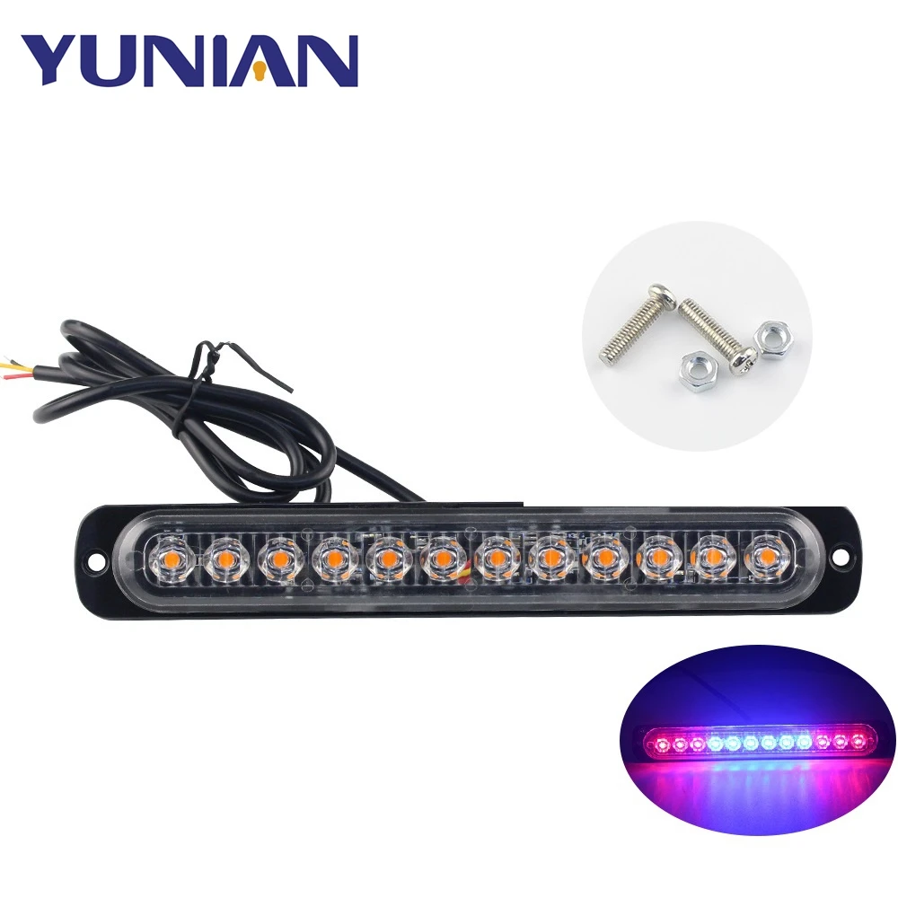 12 LED Strobe Lights Emergency Orange Flashing Light Beacon Yellow Amber Warning Light 12V 24V Stroboscopes For Auto DRL