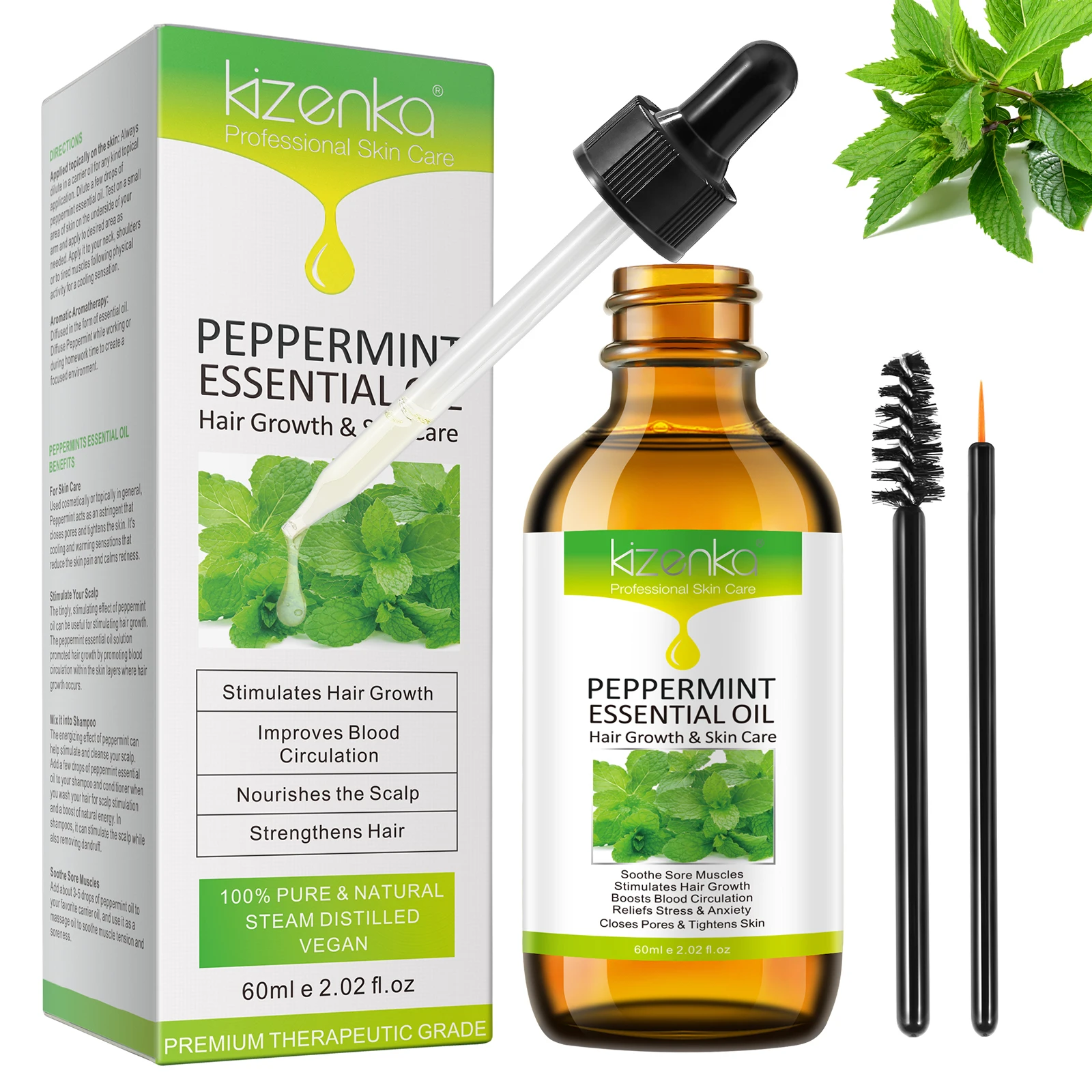 Kizenka Peppermint Essential Oil 100% Natural Therapeutic Grade Premium Quality Peppermint Oil for Aromatherapy and Relaxation