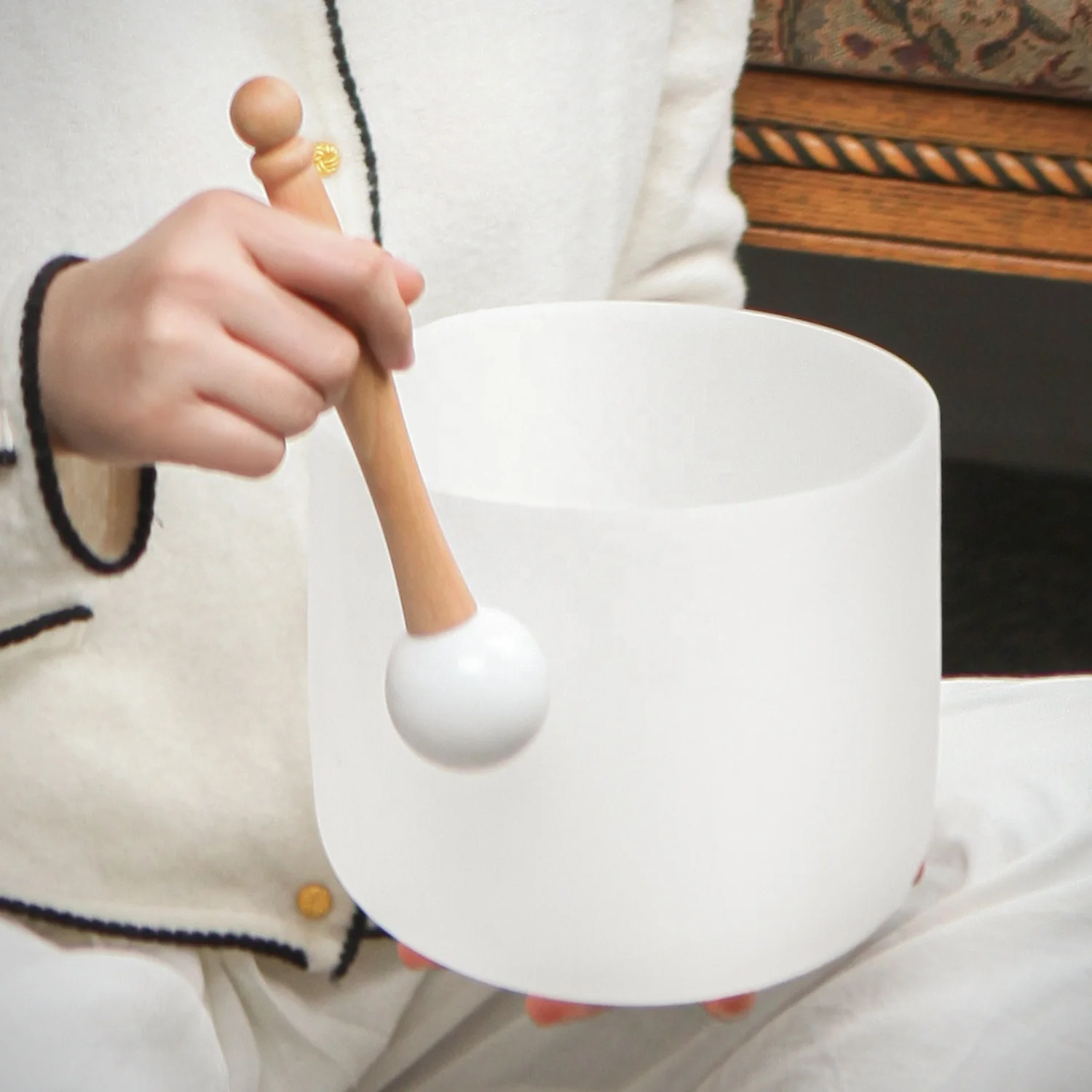 432hz Perfect Pitch 7 White Crystal Singing Bowls with  Free Rubber Mallets and  7 O-rings