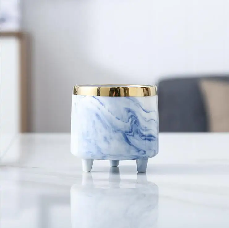 Marble Effect Ceramic Candle jar with three legs