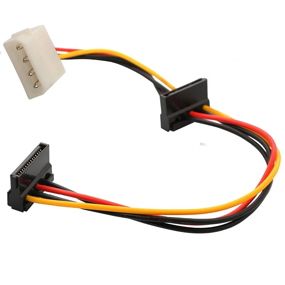 4 Pin Molex Male to Dual 90 Degree SATA 15 Pin Female Power Cable 30cm