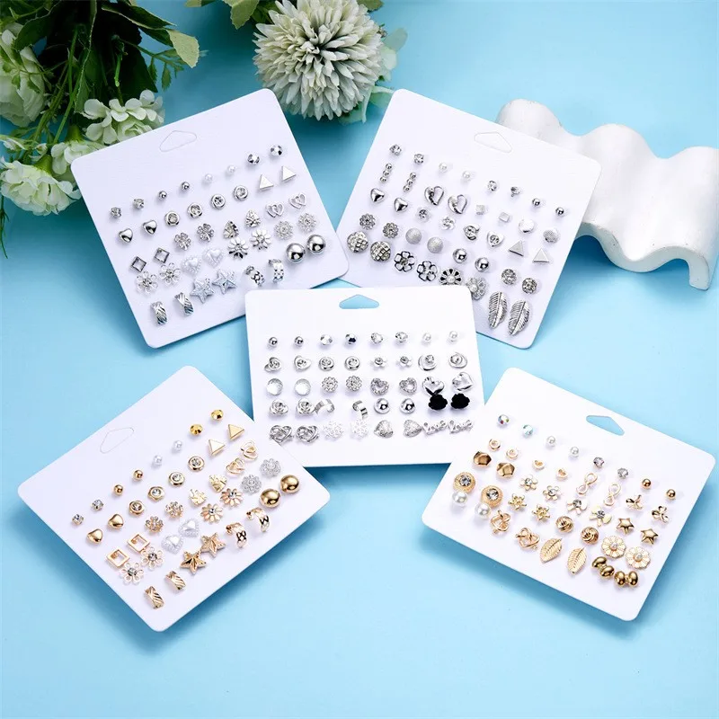 12 pairs of flower imitation pearl with diamond earrings round beads multi-color earrings set fashion temperament earrings