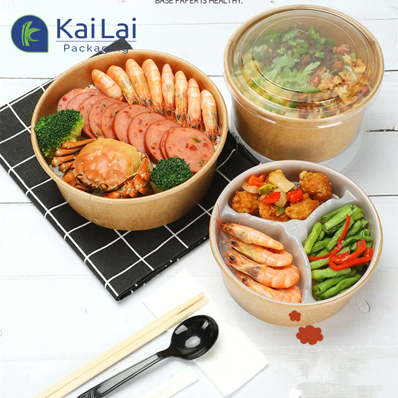 Takeaway food packaging fibre bamboo cardboard disposable paper salad bowl cups print with lid