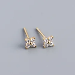 NEW 925 Sterling Silver Red Turquoise Purple Black Cz Diamond Minimalist Four Clover Flower Charm Stud Earrings