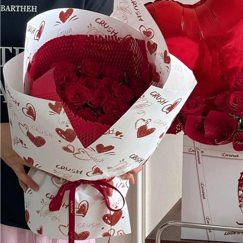 LUCIA  Heartbeat Love Wrap Fower Paper Bouquet Floral Packaging Material Stick Pen English Graffiti Wrapping Paper
