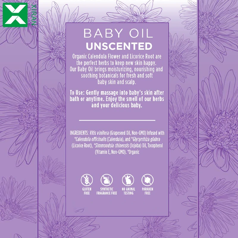 Собственная Марка органическое травяное детское масло для тела, уход за кожей, неароматизированное Детское Массажное Масло