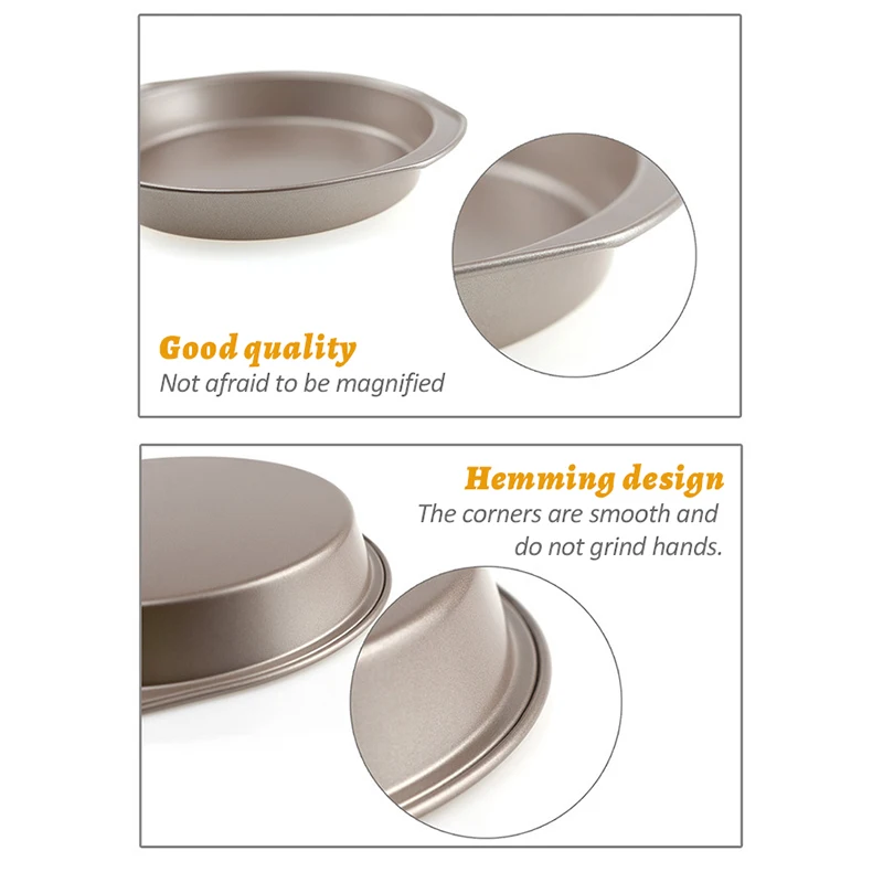 Stackable gold color oven cookie baking pan with handle carbon steel baking tray non-stick round pizza pan